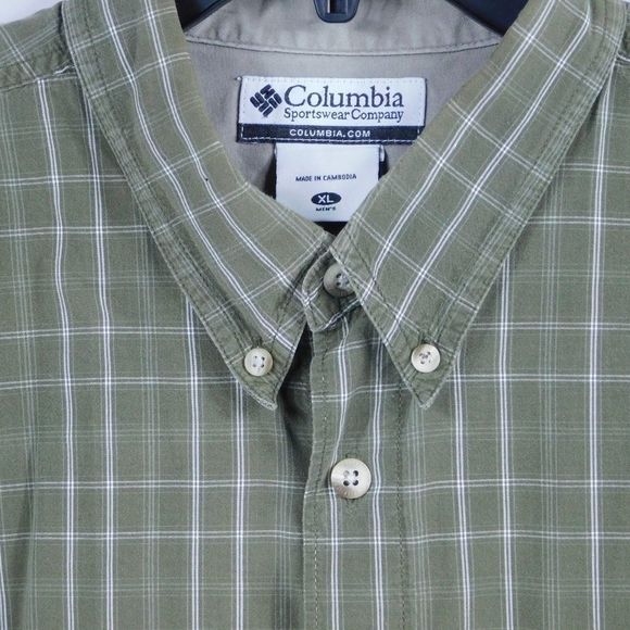 Columbia Men's Green/White Plaid Button Down - Picture 2 of 3